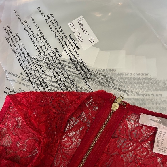 Forever 21 Red Lace Size Medium peplum babydoll Top - Picture 7 of 7